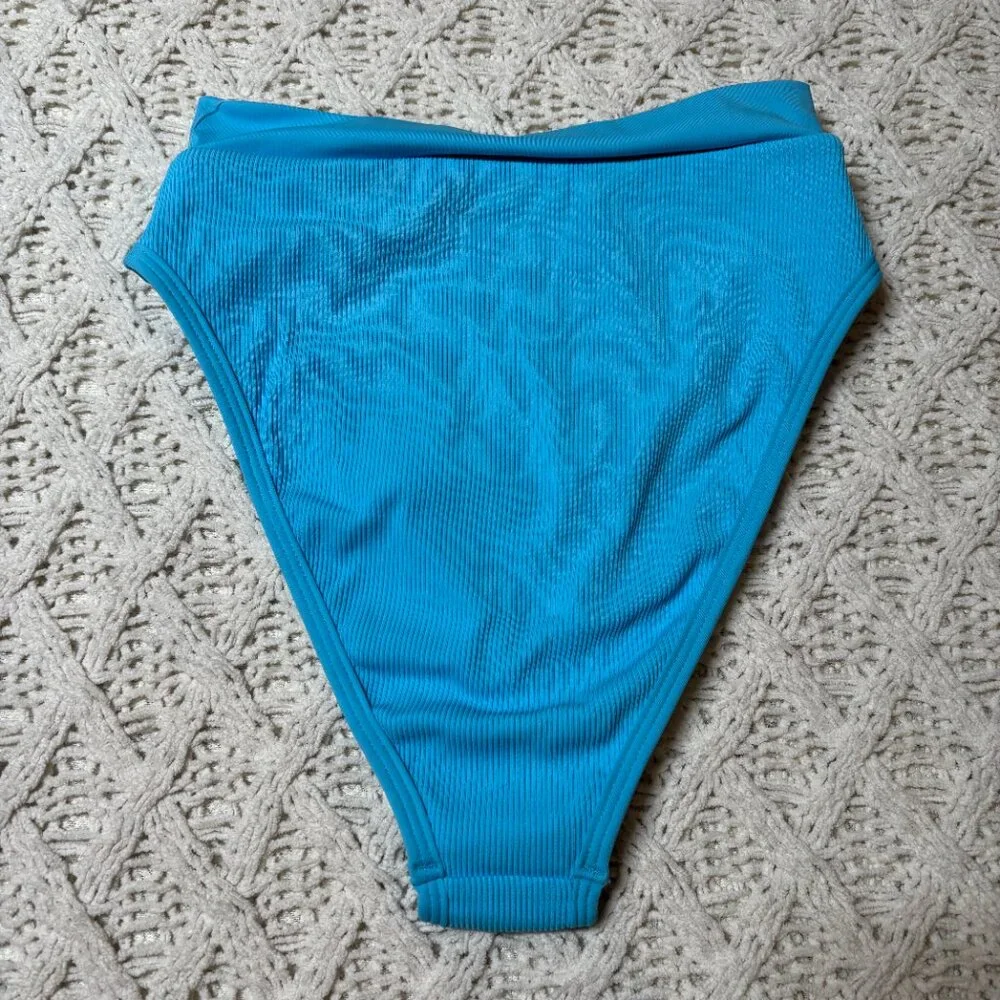 NWT L*Space French‎ Bottom Bitsy Bikini – Aqua Ribbed High Cut Swim Bottom M